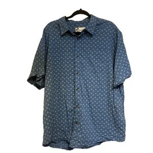 Oliver & Burke Men's XXL Palm Tree Tropical Button-Up Shirt Blue Cotton Blend‎